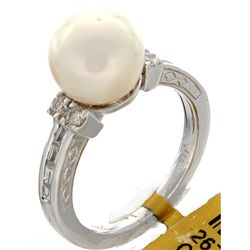18K White Gold 6.96ctw Pearl & Diamond Ring