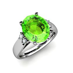 Peridot 4.00 ctw & Diamond Ring 14kt White Gold