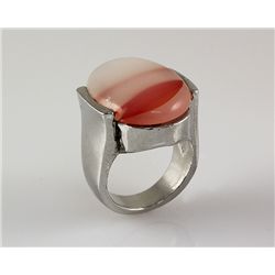 Retro Vintage Red Semi Precious Agate Mens Ring