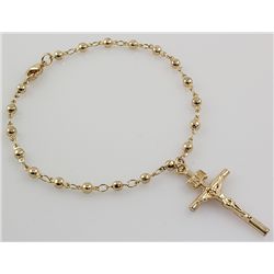 Gold Plated Ball Chain Bracelet w/ Cross Pendant