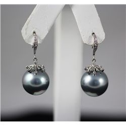 Beautiful Big Bluish Round Pearl Silver Hook Earring De