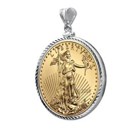 2014 1 oz Gold Eagle White Gold Pendant (Diamond-ScrewT