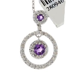 18K White Gold 0.96ctw Amethyst & Diamond Pendant