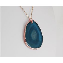 Natural Stone Ocean Blue Agate Big Slice Pendant