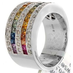 14K White Gold 2.49ctw Rainbow Sapphire & Diamond Ring