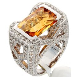 18K White Gold 10.64ctw Citrine & Diamond Ring