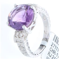 18K White Gold 4.62ctw Amethyst & Diamond Ring