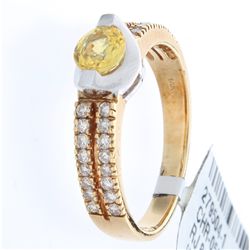 14K 2Tone Gold 0.93ctw Yellow Sapphire & Diamond Ring