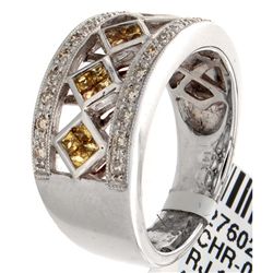 14K White Gold 0.65ctw Yellow Sapphire & Diamond Ring