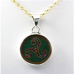 Silver Glass Enamel Pendant w/ Glittering Design, 5.4g