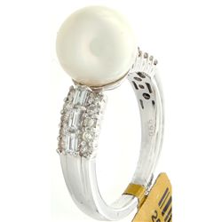 18K White Gold 7.62ctw Pearl & Diamond Ring