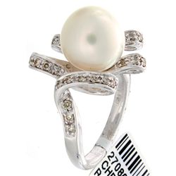 14K White Gold 9.24ctw Pearl & Diamond Ring