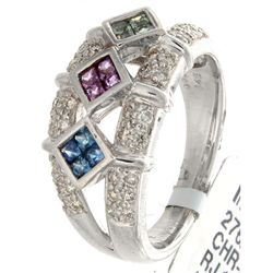 14K White Gold 0.79ctw Rainbow Sapphire & Diamond Ring