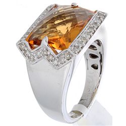 14K White Gold 5.57ctw Citrine & Diamond Ring