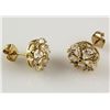 Image 1 : Gold Plated Round Flower Stud Erring w/ Clear Crystal