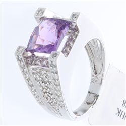 14K White Gold 3.30ctw Amethyst & Diamond Ring