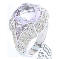 18K White Gold 7.84ctw Pink Amethyst & Diamond Ring