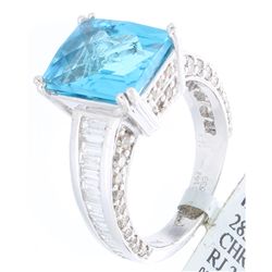 14K White Gold 6.80ctw Topaz & Diamond Ring