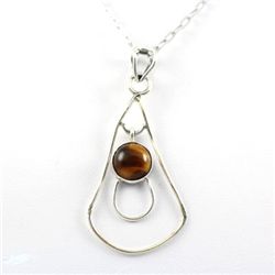 Sterling Silver Pendant w/ Semi Precious Tiger Eye Yell