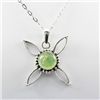 Image 1 : Round Prehnite Gemstone in Flower Style Silver Pendant,