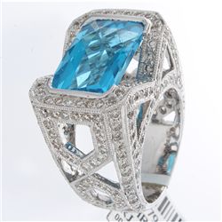18K White Gold 12.6ctw Topaz & Diamond Ring