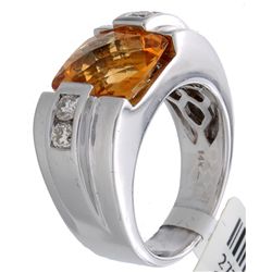 14K White Gold 3.81ctw Citrine & Diamond Ring