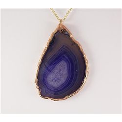 Organic Natural Purple Geode Agate Big Slice Pendant