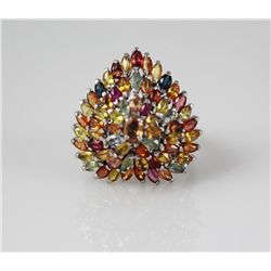 Multi Gemstones Marquise Heart Silver Ring, 8.80g - Rin