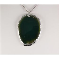 Organic Natural Green Agate Big Slice Pendant