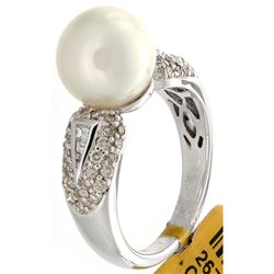 18K White Gold 7.98ctw Pearl & Diamond Ring