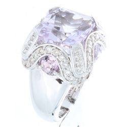 18K White Gold 7.84ctw Pink Amethyst & Diamond Ring