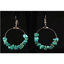 NATURAL 37.71CTW TURQUOISE HOOP SILVER EARRING