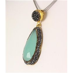 Aqua Seafoam Mint Green Natural Stone Victorian Pendant