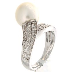 14K White Gold 10.43ctw Pearl & Diamond Ring