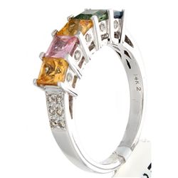 14K White Gold 2.67ctw Rainbow Sapphire & Diamond Ring