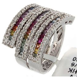 14K White Gold 2.36ctw Rainbow Sapphire & Diamond Ring
