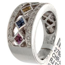 14K White Gold 0.68ctw Rainbow Sapphire & Diamond Ring