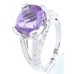 18K White Gold 4.57ctw Amethyst & Diamond Ring