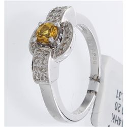 14K White Gold 0.51ctw Yellow Sapphire & Diamond Ring