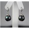 Image 1 : Beautiful Big Black Round Pearl Silver Hook Earring Des