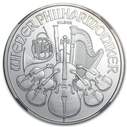 2008 1 oz Silver Austrian Philharmonic MS-68 NGC Blue T