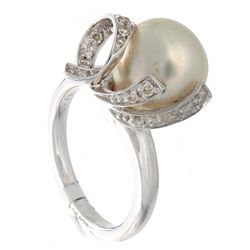14K White Gold 9.62ctw Pearl & Diamond Ring