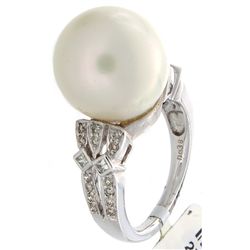 14K White Gold 19.47ctw Pearl & Diamond Ring