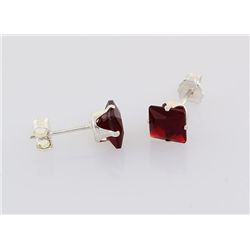 Sterling Silver Earring Prong Set Ruby Red Crystal