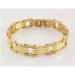 Mens 8.75  Yellow Gold Plated Stainless Steel Bracelet