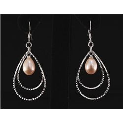 Pearl Dangling 3.72g Diamond Cut Design Silver Earring