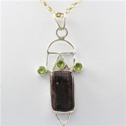 Fashion Silver Pendant w/ Semi Precious Bronzite Gemsto