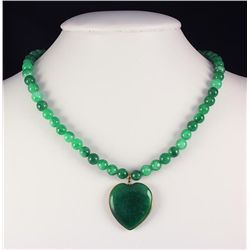 Green Jade Beaded Charm Necklace with Slab Jade Pendant