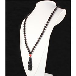 Woman Buddha Jade Necklace with Black Agate Beads