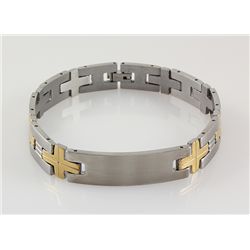 Mens 8.50  Two Tone Plated Stainless Steel ID Bracelet